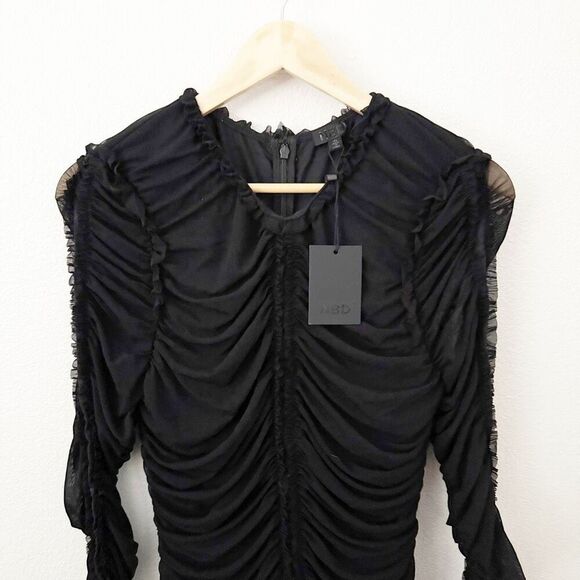 NBD x REVOLVE | Las Olas Long Sleeve Mini Dress Ruched Sheer Black Stretch | XL - Picture 7 of 12